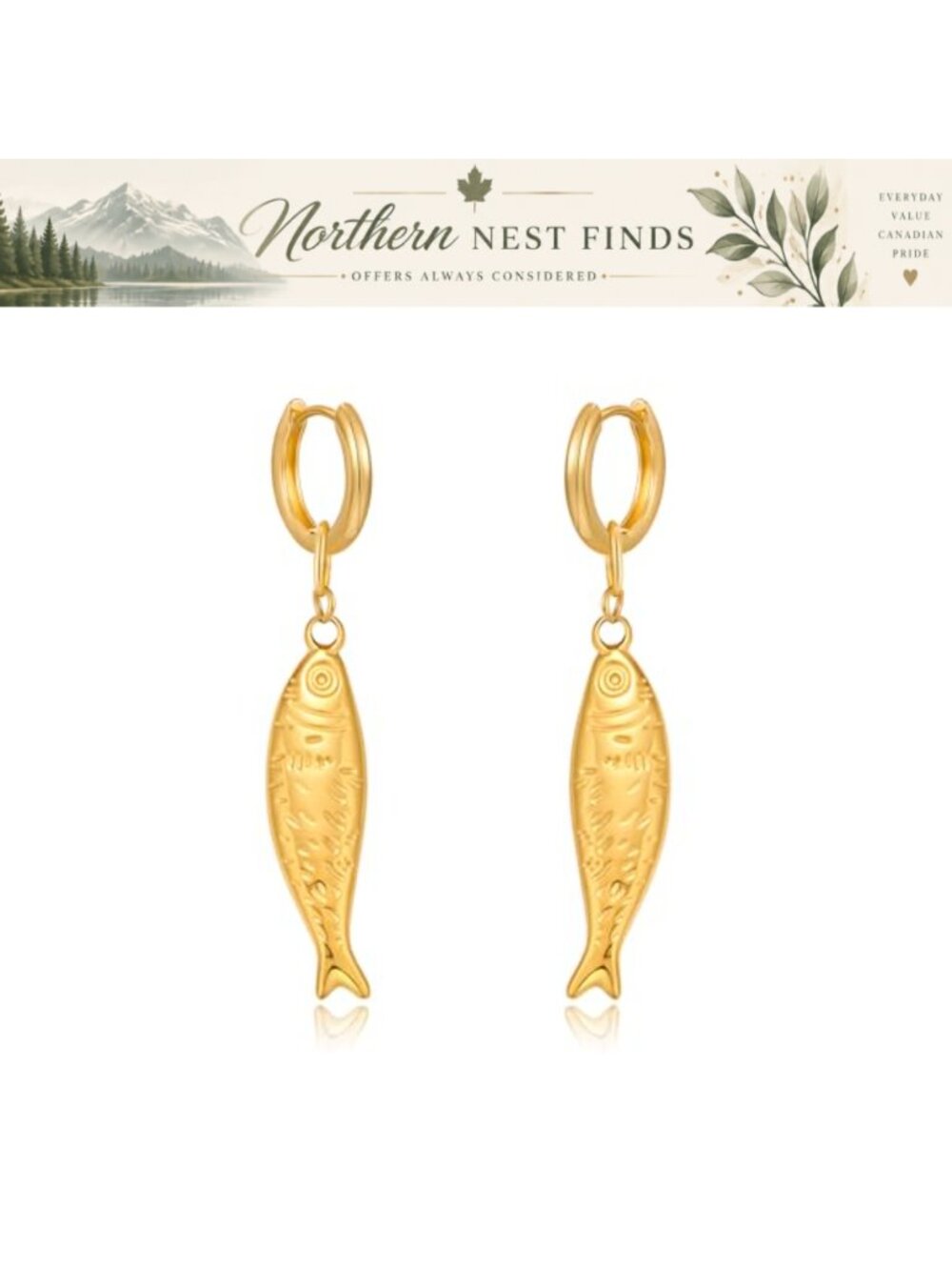 14k Gold Plated Fish Huggie Hoop Earrings Women Lightweight